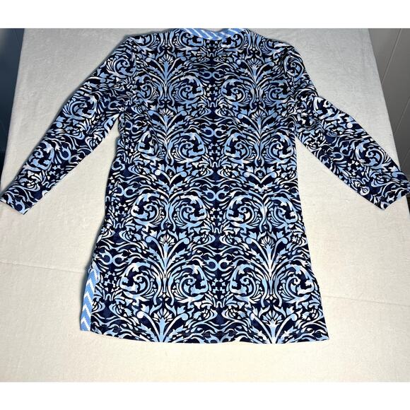 J. McLaughlin Catalina Cloth Blue Scroll Dress Size Large - Picture 2 of 8